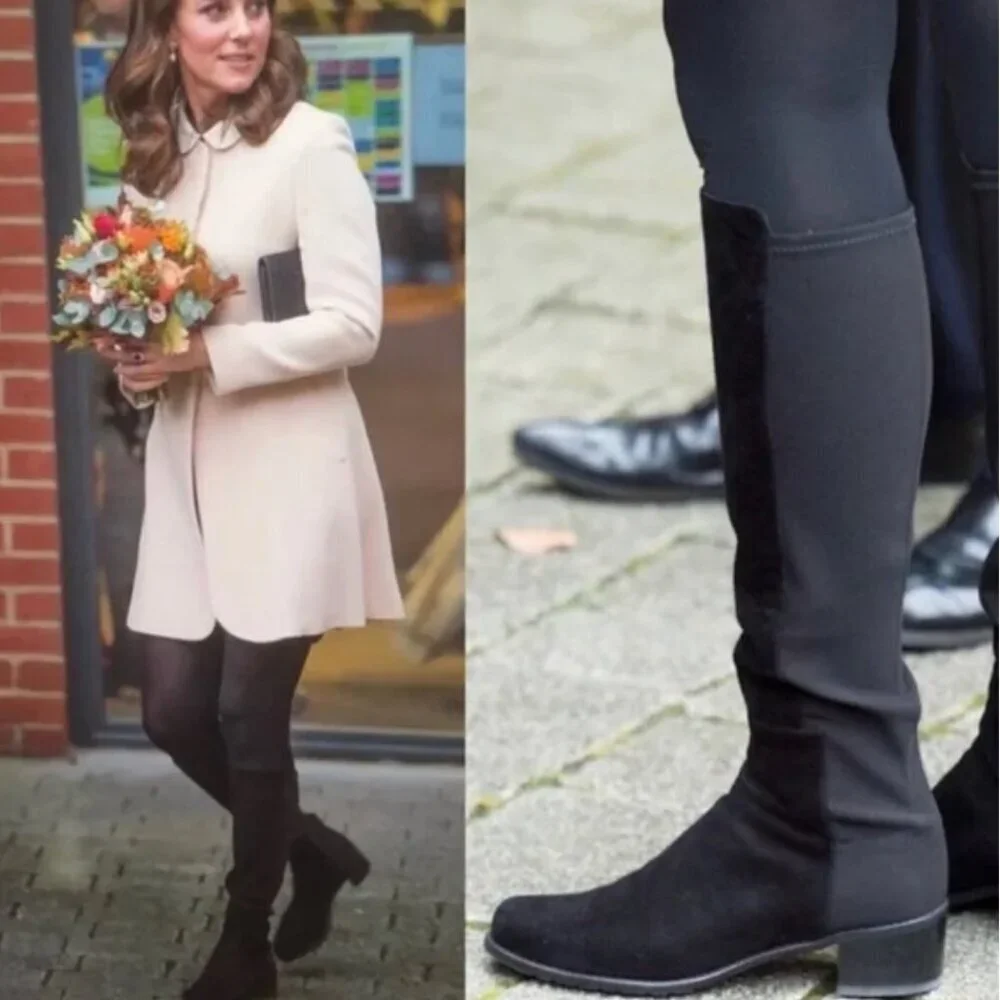 Stuart Weitzman 5050 Black Suede Knee-High Boots Size 6.5 ASO Kate Middleton